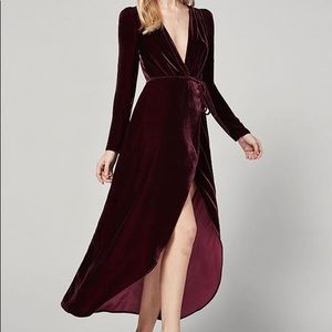Reformation “Grenache” Burgundy Velvet Tie Dress